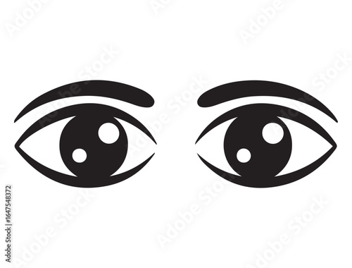 Eyes looking to one side. Sideways glance vector icon. Two eyes emoji. Cartoon eyes looking right, flip and they look left. Vector black silhouette. with white background