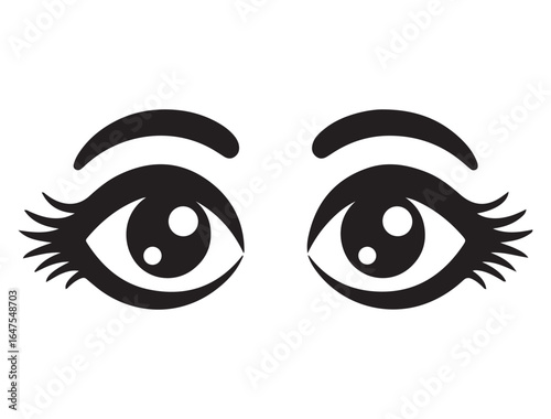 Eyes looking to one side. Sideways glance vector icon. Two eyes emoji. Cartoon eyes looking right, flip and they look left. Vector black silhouette. with white background