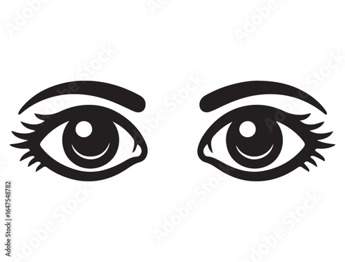Eyes looking to one side. Sideways glance vector icon. Two eyes emoji. Cartoon eyes looking right, flip and they look left. Vector black silhouette. with white background