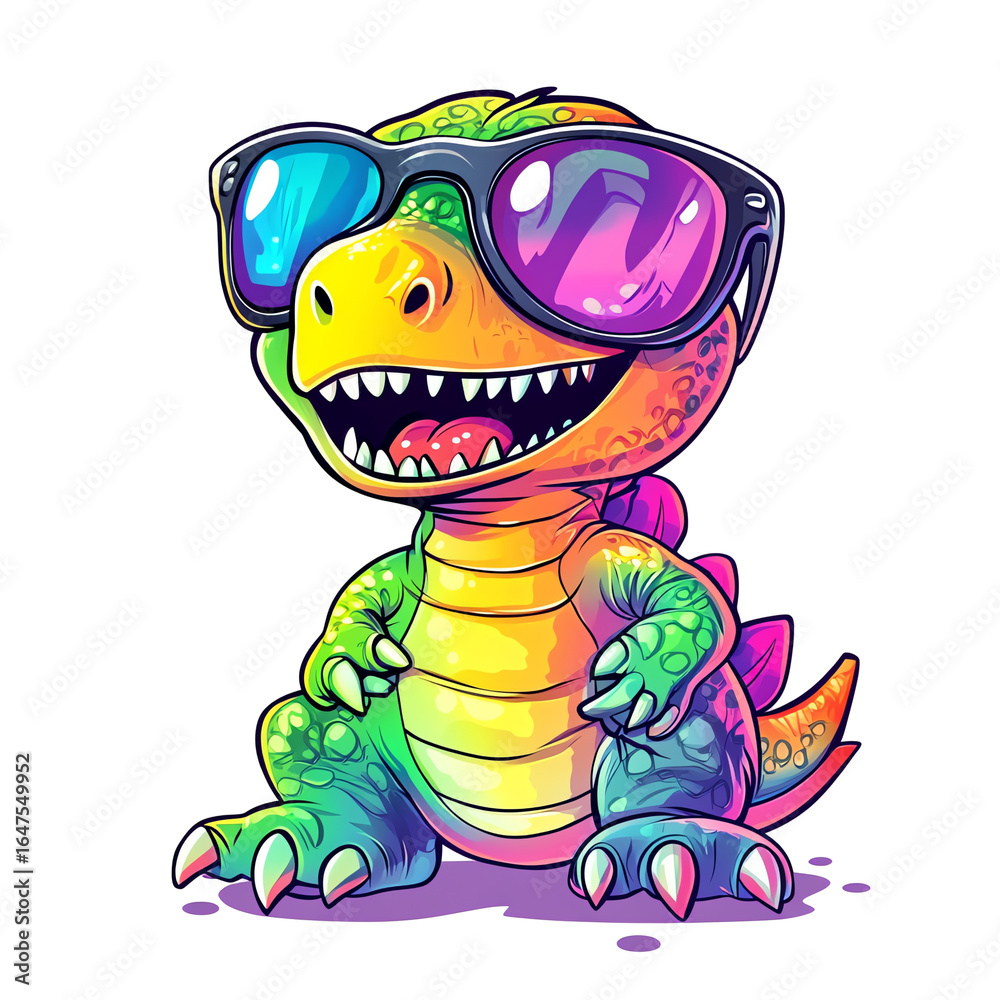 Fototapeta premium Cute Happy Baby Dinosaur Wearing Sunglasses