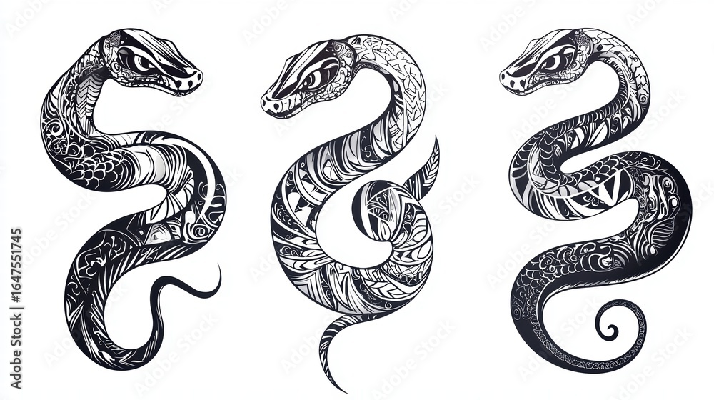 Fototapeta premium Intricate snake illustrations art showcase creative studio digital art abstract environment close-up view design concepts