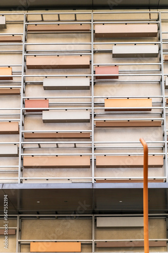 Pastel toned panels on industrial grid for urban decoration, Singapore, Asia