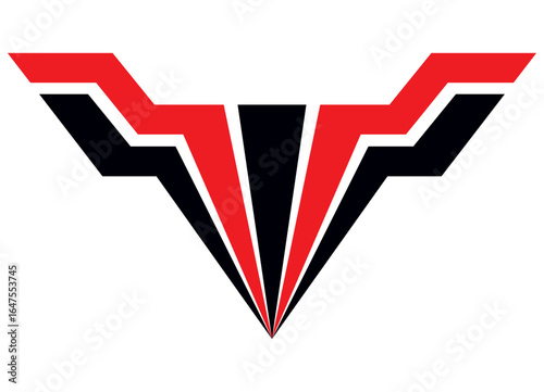 Sports pattern of sharp red and black shapes on a white background. Striped Design element for car body, boat, motorcycle, sportswear, toy. Vector background. Racing application. Logo