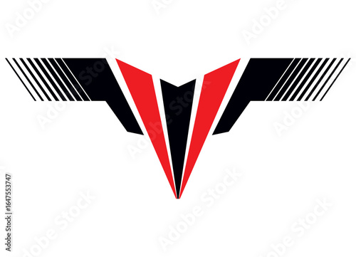 Sports pattern of thick sharp red and black lines on a white background. Striped Design element for car body, boat, motorcycle, sportswear, toy. Vector background. Racing application. Logo