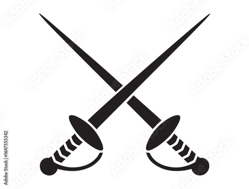 Fencing sword vector icon set. Fencing sport logo solid design collection. Crossed rapiers swords or fencing duel pictogram. Vector black silhouette. with white background