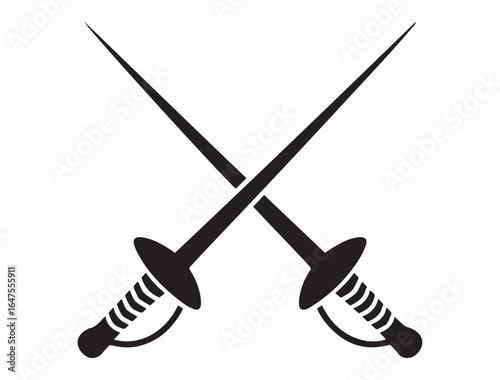 Fencing sword vector icon set. Fencing sport logo solid design collection. Crossed rapiers swords or fencing duel pictogram. Vector black silhouette. with white background