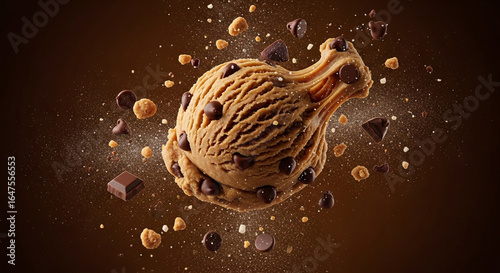 Floating Cookie Dough Scoop with Abundant Chocolate Chips