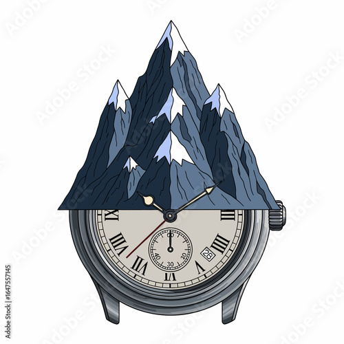 Illustration of a watch with mountains symbolizing time