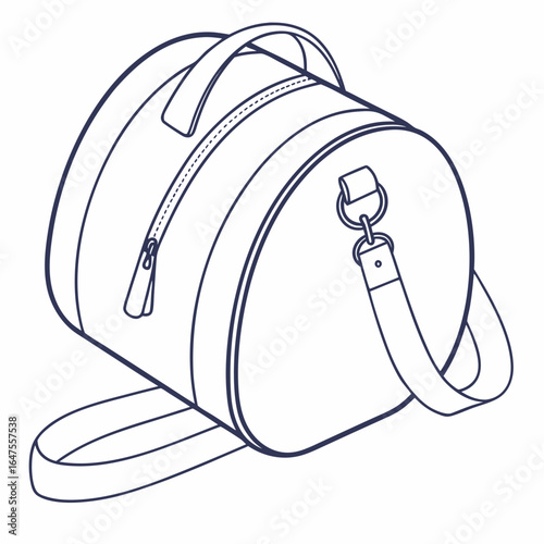 Modern duffel bag with handle and shoulder strap isolated on white background