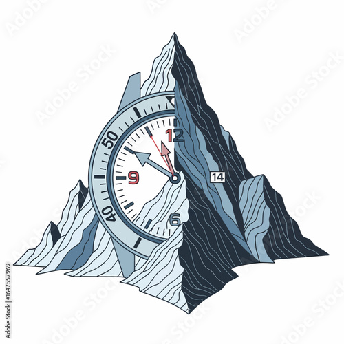 Vector illustration of mountain time concept with clock