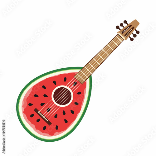 Flat vector watermelon guitar musical instrument fun