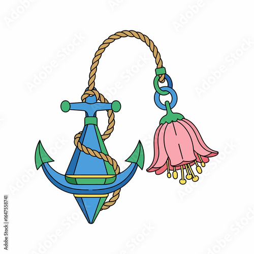 Vector anchor with flower rope nautical design