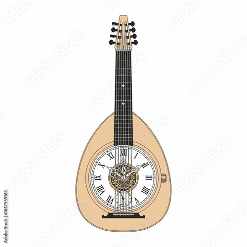 Illustration of acoustic mandolin with clock face detail
