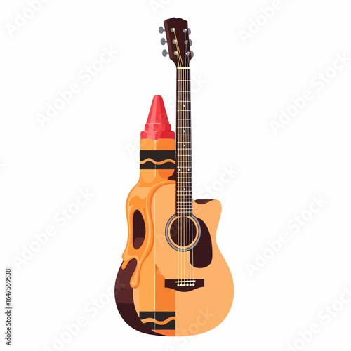 Flat illustration guitar melting into crayon art concept