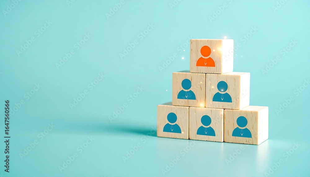 Obraz premium Leadership Pyramid of Wooden Blocks with Person Icons