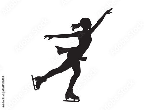 Figure Skating Twirl. Vector black silhouette. with white background