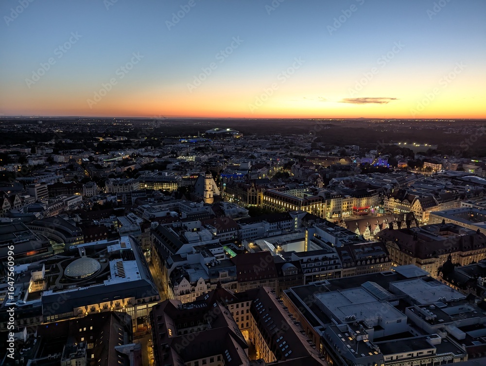 Fototapeta premium Leipzig. Aerial view of the city at sunset