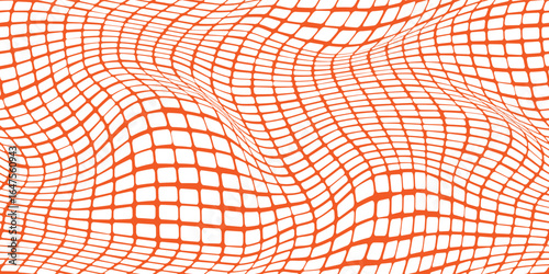 Distorted wavy orange construction fence on a white background forming a seamless pattern. Protection barrier for urban work zones. Vector graphic illustration.