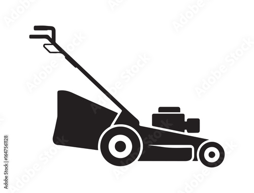very simple flat and single minimalist Lawn Mower. Vector black silhouette. with white background