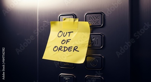 Out of Order Sign on Elevator Button Panel