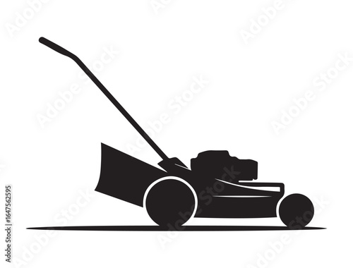 very simple flat and single minimalist Lawn Mower. Vector black silhouette. with white background