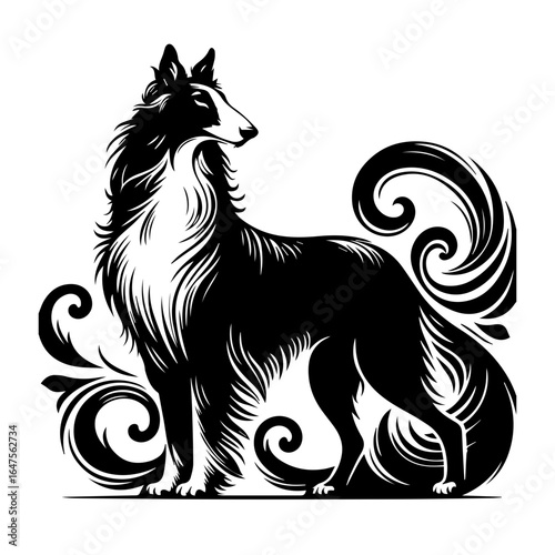 Elegant Stylized Collie Dog Vector.