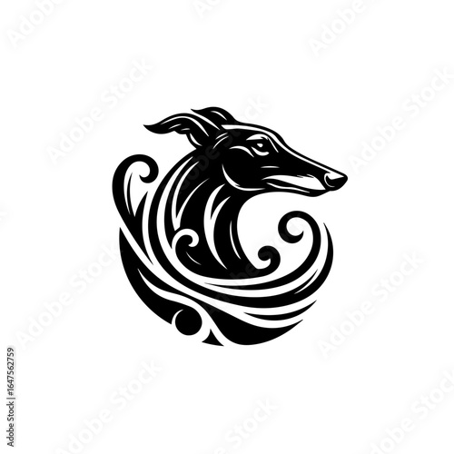 Elegant Stylized Greyhound Dog Head Illustration.