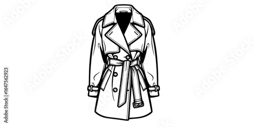 Black and White Trench Coat SVG Vector Outline
