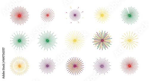 Vibrant collection of burst graphics adds an uplifting, dynamic element to your design projects and festive themes