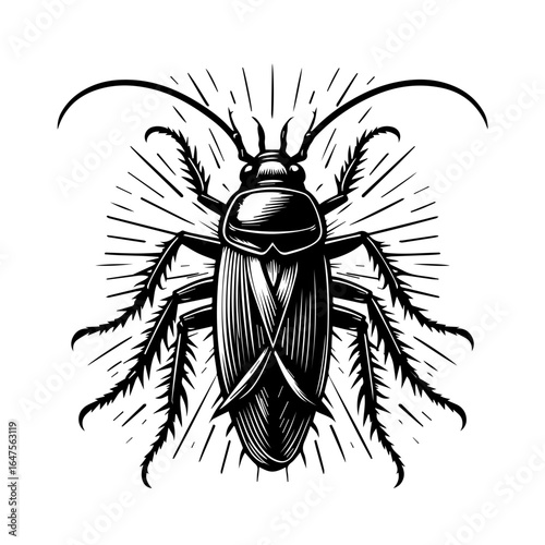 Stylized Cockroach Vector Illustration with Radiating Lines.