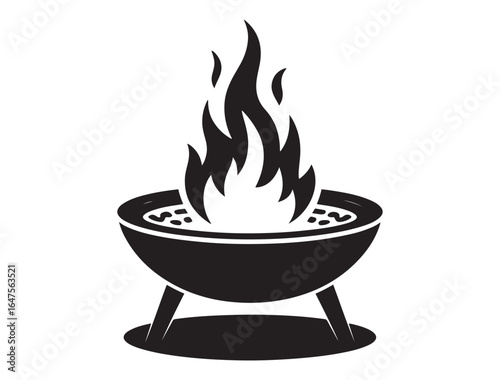 Fire Pit. Vector black silhouette. with white background