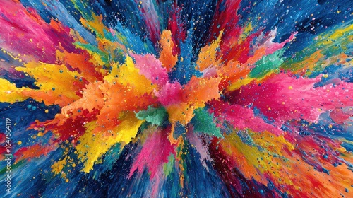 Vibrant, colorful explosion of paint splatter