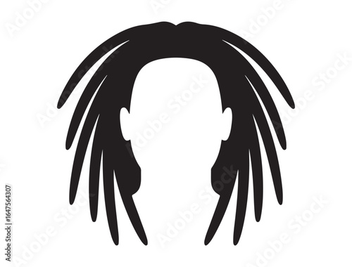very simple flat and minimalist dreadlocks hairstyle. Vector black silhouette. with white background