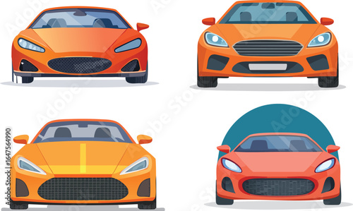 Collection of Orange Sports Cars Front View Illustration.