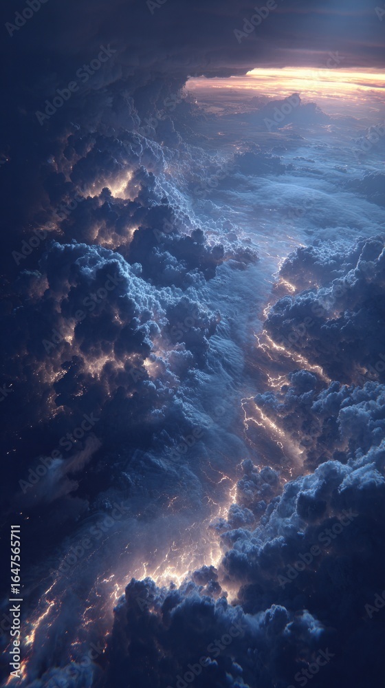 Fototapeta premium A sky full of clouds with a bright light shining through them