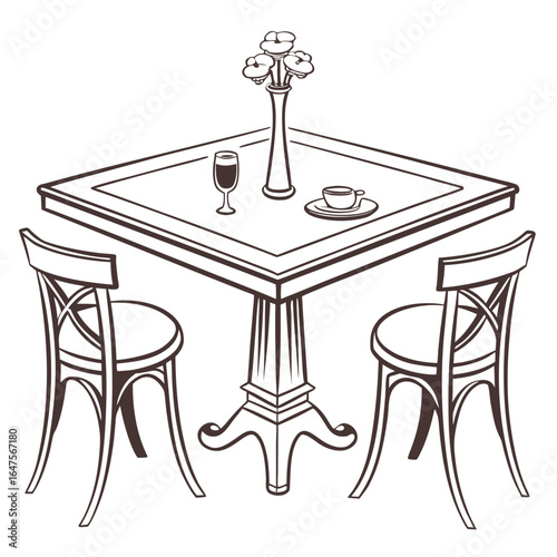 Charming parisian cafe scene with table chairs wine and coffee