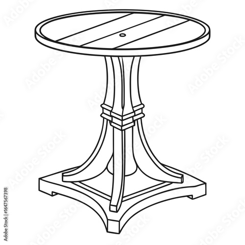 Elegant round pedestal table with slatted top and ornate base