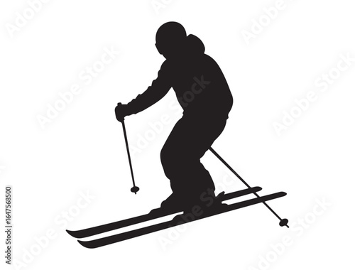 skier in winter. Vector black silhouette. with white background