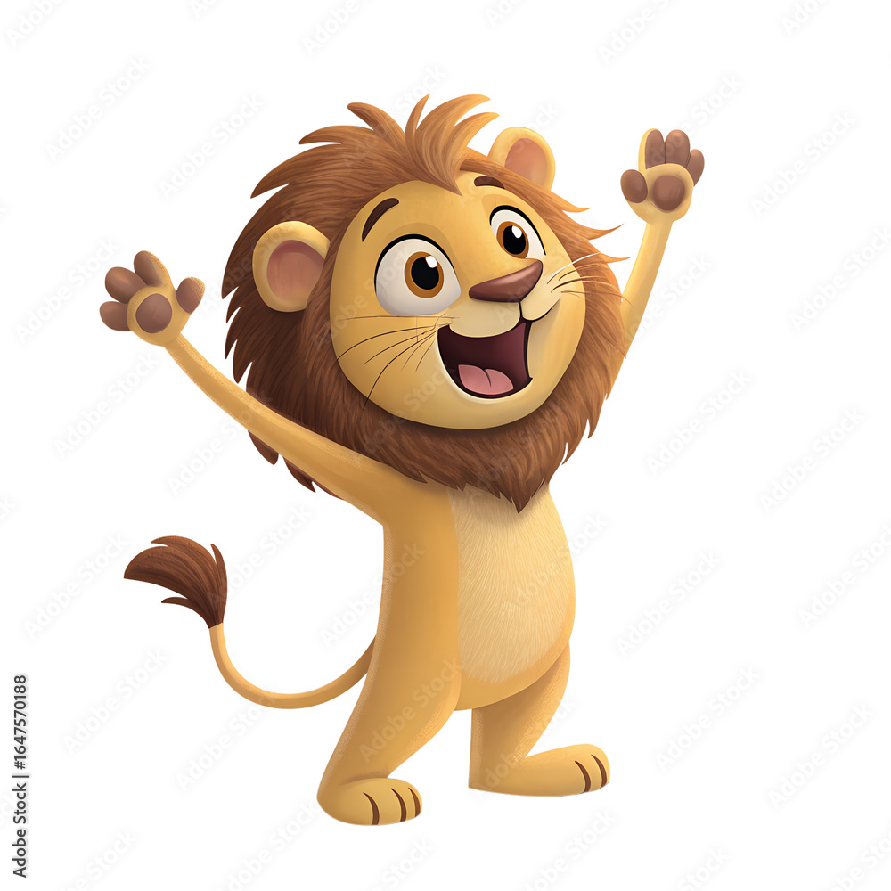 Fototapeta premium Cartoon lion illustration for kids books and animation happy lion character with open arms and smile