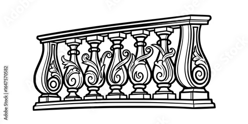 Ornate Balustrade Black SVG Vector Outline
