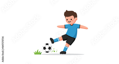 Cartoon Boy Kicking Soccer Ball Illustration