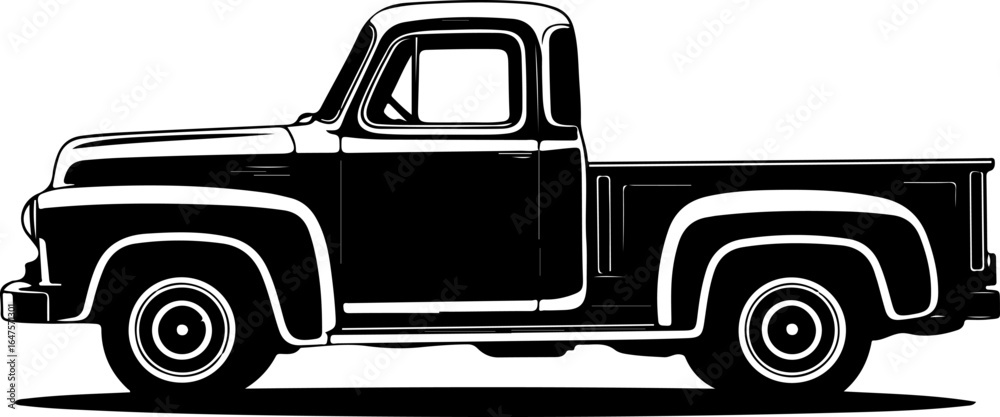 Fototapeta premium Vintage Black Pickup Truck Silhouette | Classic Cargo Emblem Vector Design