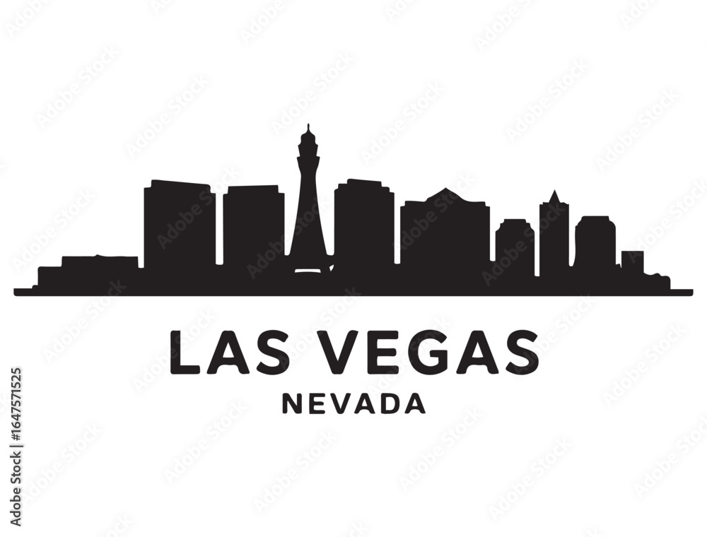 Naklejka premium LAS VEGAS City NEVADA Skyline Silhouette Cityscape. Vector black silhouette. with white background