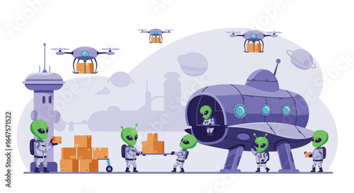 Futuristic Alien Logistics and Drone Delivery
