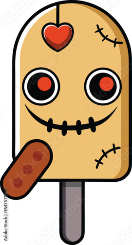 Halloween popsicle treats Creepy voodoo popsicle character illustration