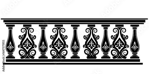 Ornate Balustrade Black SVG Vector Outline
