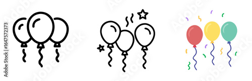 Colorful Party Balloons and Streamers Icon for Celebration Events