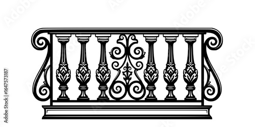 Ornate Balustrade Black SVG Vector Outline
