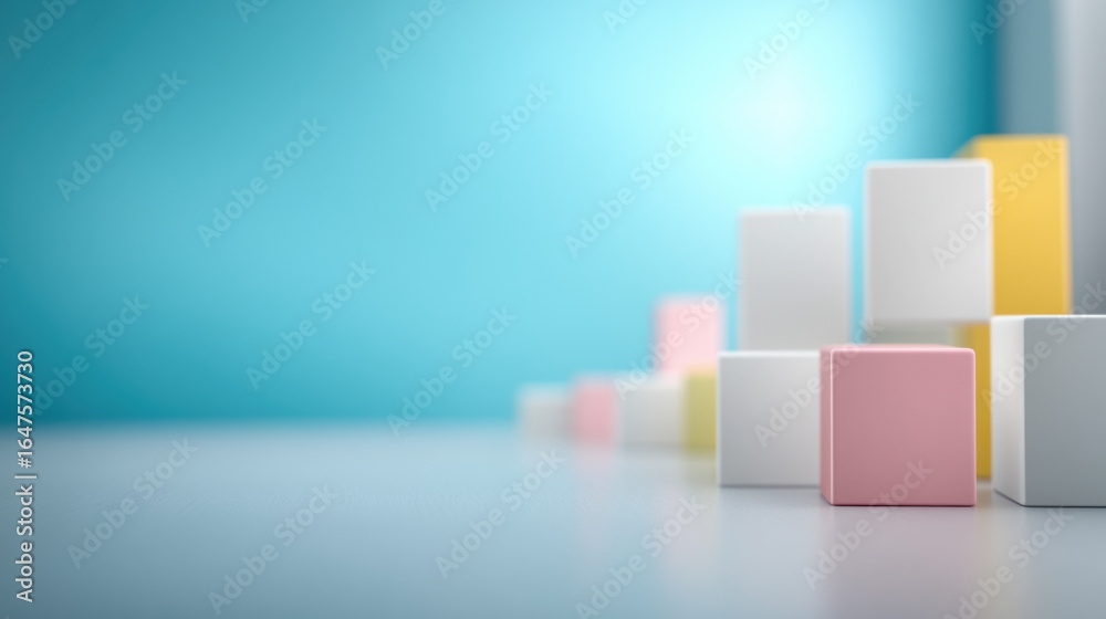 A 3D waterfall chart with colorful blocks A 3D waterfall chart with colorful blocks