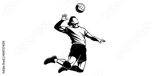Black Vector Illustration of a Volleyball Player
